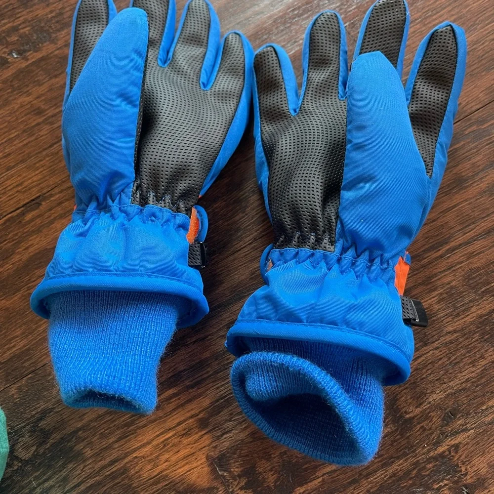 Kids' Blue and Orange Dinosaur Winter Gloves